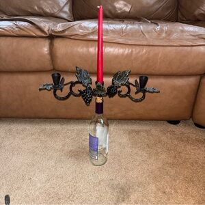Elegant Black Metal Candle Holder with Red Candle